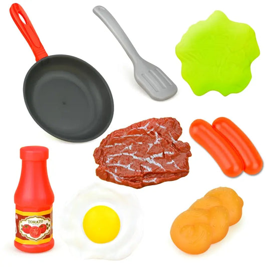 8PCS Simulation Kitchen Toy Set – Pretend Cooking Play Set for Kids with Pot, Steak & Food Items