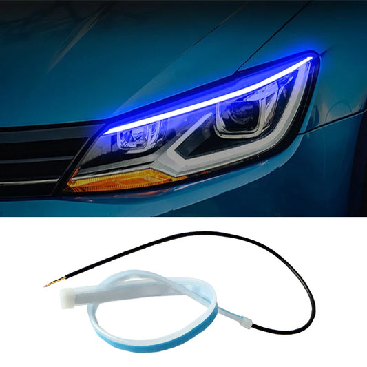 2pcs LED Car DRL Daytime Running Light Flexible Waterproof Strip 12V Auto Headlights White Turn Signal Yellow Brake Flow Lights