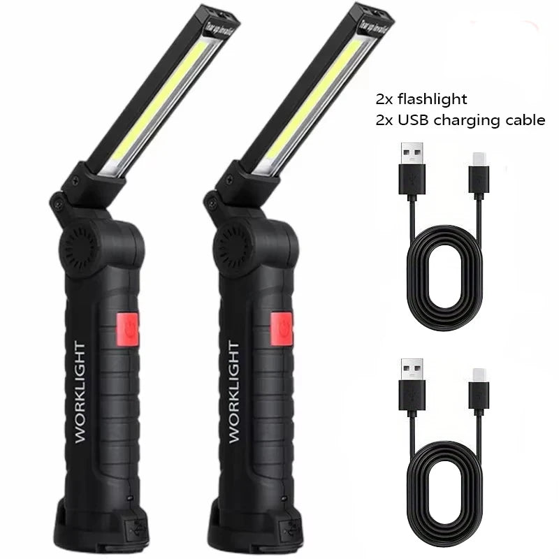 مصباح يدوي LED عالي الطاقة قابل لإعادة الشحن عبر منفذ USB، مصباح عمل تخييم محمول مزود بقاعدة مغناطيسية للإضاءة الطارئة 