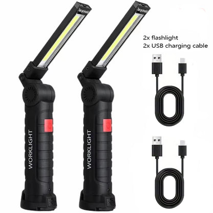 مصباح يدوي LED عالي الطاقة قابل لإعادة الشحن عبر منفذ USB، مصباح عمل تخييم محمول مزود بقاعدة مغناطيسية للإضاءة الطارئة 