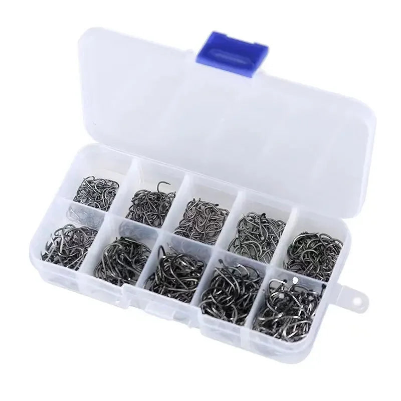 400Pcs Carbon Steel Carp Fishing Hooks – Barbed Fishhook Set with Storage Box (Sizes 3#–12#)