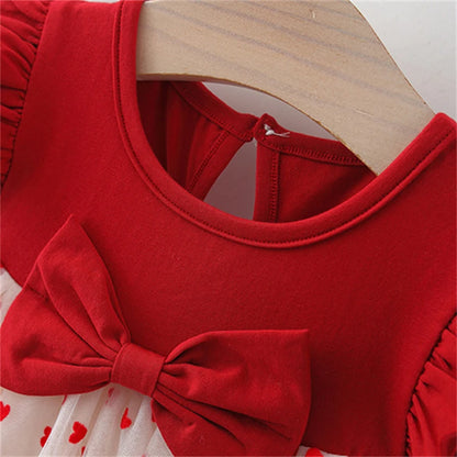 Baby Girl Red Dress with Heart Embroidery – Sweet Mesh Bow Tutu Dress for Birthday Party & Summer Wear