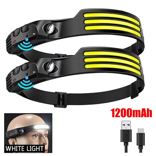 COB LED Sensor Head Lamp Induction Headlamp Built-in Battery Flashlight USB Rechargeable Head Torch 5 Lighting Modes Headlight