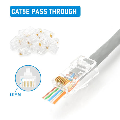 10/20/30/50 قطعة من موصلات RJ45 Cat6/Cat5e ذات طرف كريستالي 8P8C قابلة للضغط، قابس معياري لشبكة إيثرنت UTP