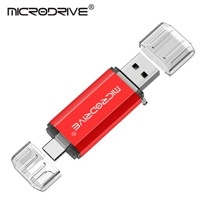 محرك أقراص فلاش USB من النوع C بتقنية OTG 2 في 1، يدعم USB 2.0 وMicro USB، متوفر بسعات 128 جيجابايت، 64 جيجابايت، 32 جيجابايت، 16 جيجابايت، 8 جيجابايت، و4 جيجابايت.