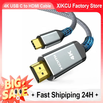 XIKCU USB C to HDMI 4K Cable – Thunderbolt 3/4 Compatible Type-C to HDMI 2.0, 60Hz for iPhone, MacBook & Huawei