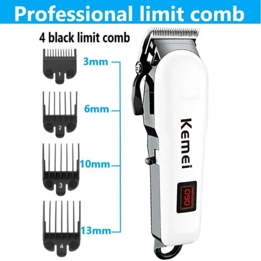Kemei KM-809A Hair Clipper – Professional Wireless Trimmer with Stainless Blades & LED Display
