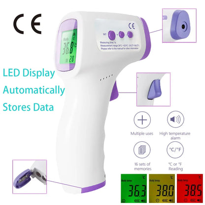 مقياس حرارة بالأشعة تحت الحمراء بدون تلامس - مستشعر رقمي بشاشة LCD لقياس درجة حرارة الجسم، مناسب للأطفال الرضع والبالغين