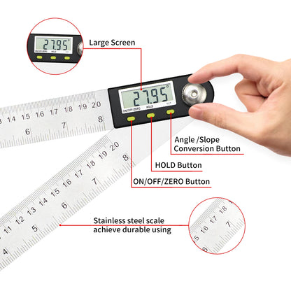 Shahe 0-200/300mm Digital Protractor Angle Ruler – Electronic Goniometer Measuring Tool