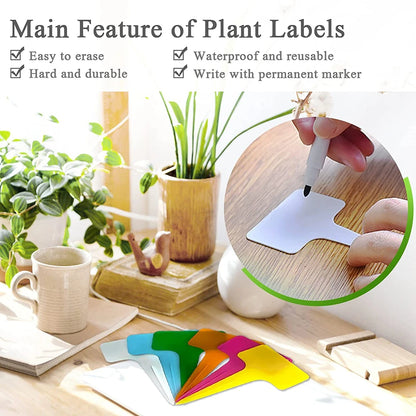 30Pcs T-Shape Plant Labels with Pen – Waterproof Garden Markers for Seedlings & Pots (10CM, 6 Colors)