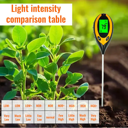 4-in-1 Digital Soil Analyzer – Sunlight Intensity, pH Levels, Soil Moisture & Temperature Tester for Gardening and Farming