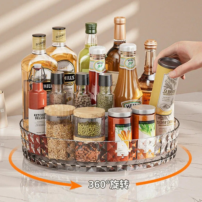 360° Rotating Seasoning Storage Rack – Non-Slip Kitchen Spice Organizer & Cosmetic Tray