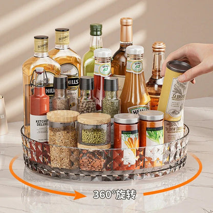 360° Rotating Seasoning Storage Rack – Non-Slip Kitchen Spice Organizer & Cosmetic Tray
