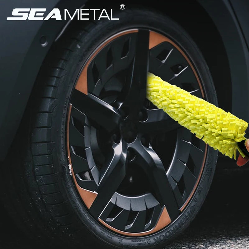 SEAMETAL Car Wheel Cleaner Brush – Tire Rim Cleaning Tool with Microfiber Sponge for Auto Detailing
