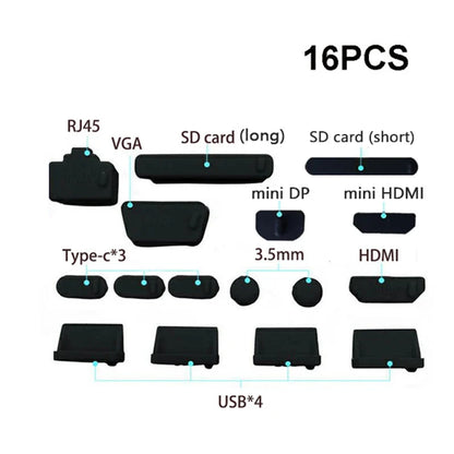 16Pcs Universal Anti-Dust Silicone Notebook Port Plug – Elastic USB & Laptop Port Protectors
