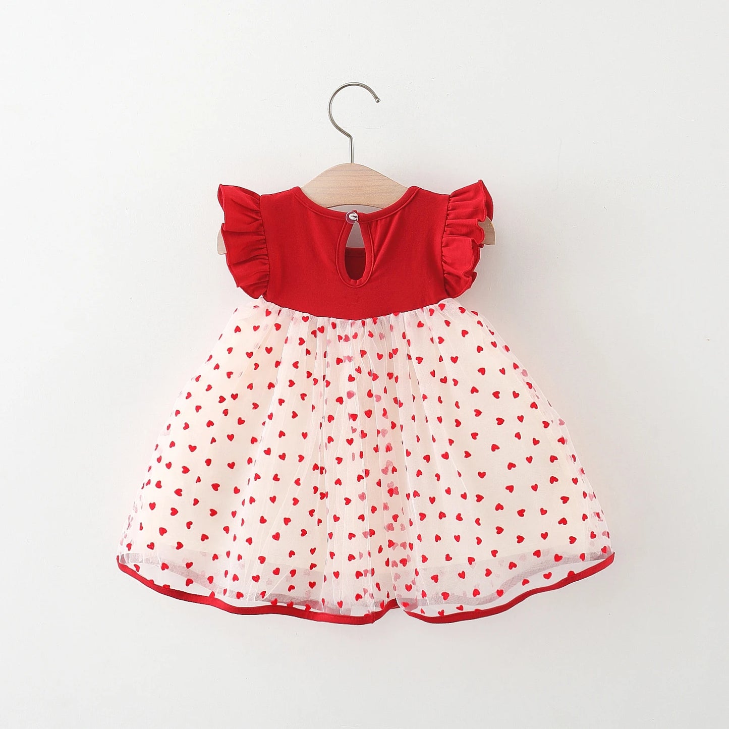 Baby Girl Red Dress with Heart Embroidery – Sweet Mesh Bow Tutu Dress for Birthday Party & Summer Wear