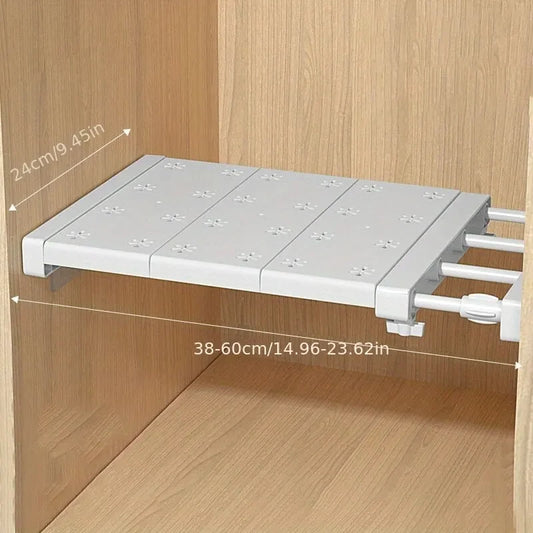 White Expandable Divider Punch-Free Retractable Multi-Layer Shelf – Wardrobe, Kitchen & Bathroom Storage Organizer