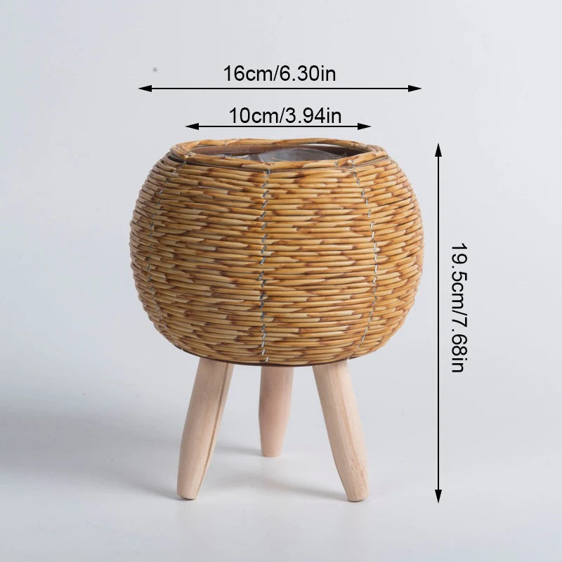 Nordic Rattan Plant Stand – Woven Flower Pot with Legs for Home & Garden