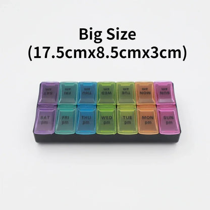 منظم حبوب للسفر لمدة 7 أيام - علبة حبوب أسبوعية محمولة مع 14 خانة للفيتامينات والأدوية