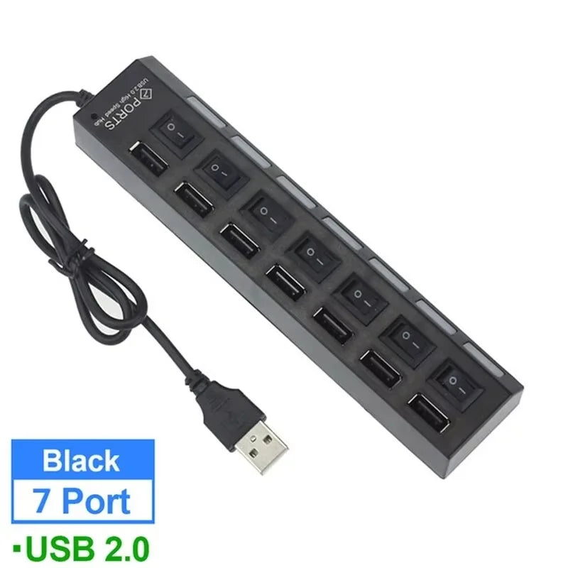 Switch Extension Hub 7-port USB2.0 Hub Computer USB Extension Hub One Drag Seven USB2.0 Splitter PC Laptop DesktopSwitch Extensi