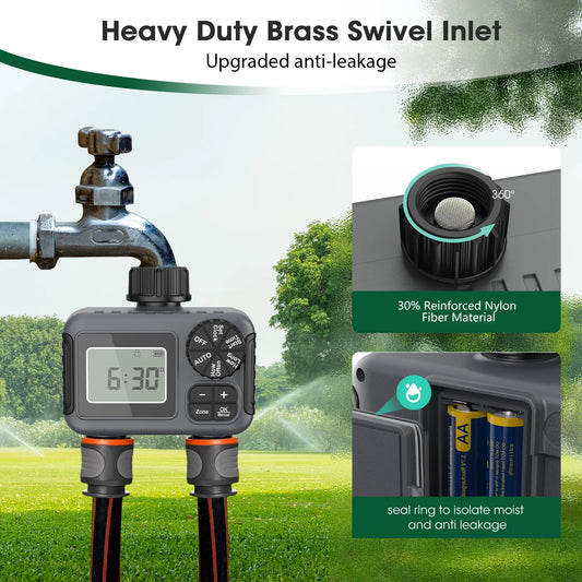 Insoma 2-Zone Sprinkler Timer – Programmable Hose Timer with Rain Delay & Manual Modes (IPX5 Waterproof)