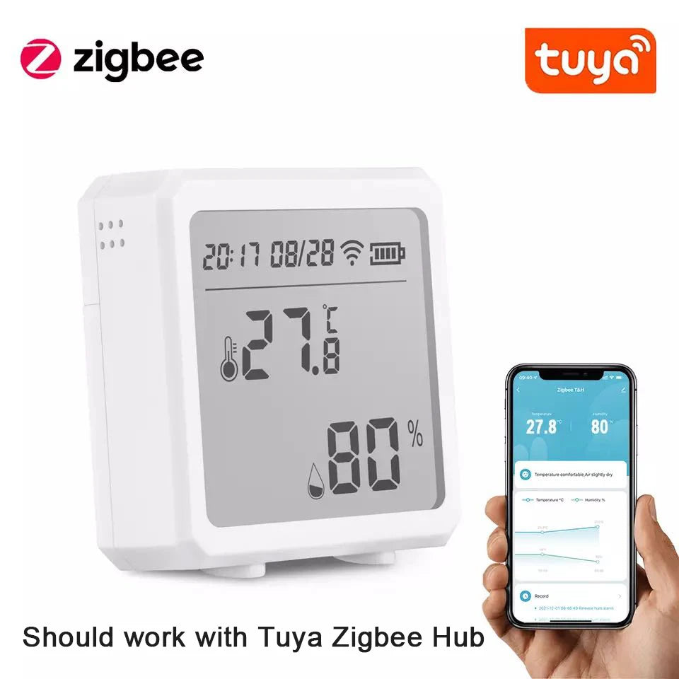 Zigbee Temperature Humidity Sensor with Tuya APP LCD Screen Digital Display Wireless Thermometer Work with Black or White Color