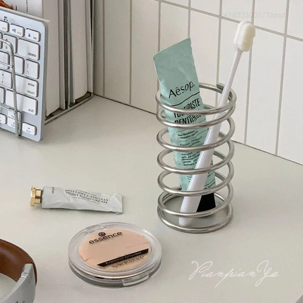 Stainless Steel Toothbrush Holder – Metal Bathroom Accessory for Toothpaste, Makeup Brush Storage & Home Organization