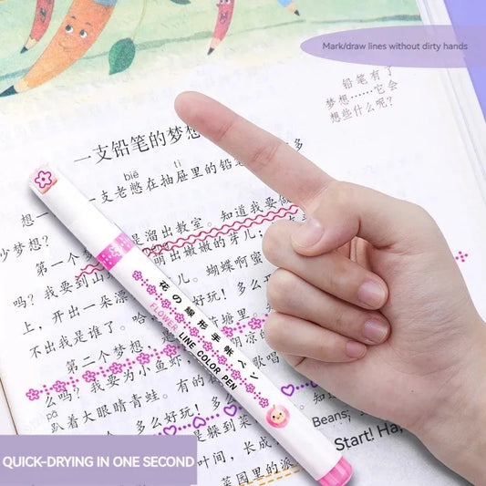 مجموعة أقلام تظليل على شكل خط زهري مكونة من 6 قطع - أقلام تحديد برأس دوار منحني للكتابة الإبداعية