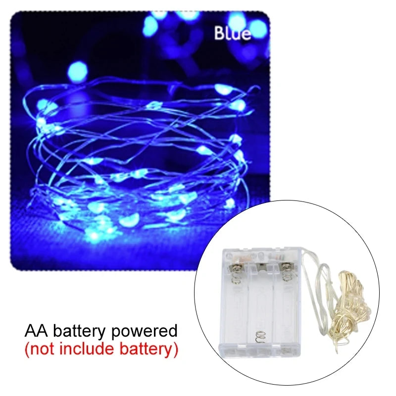 سلسلة أضواء زينة LED من أسلاك نحاسية تعمل بالبطارية - مقاومة للماء من 2 إلى 10 أمتار - مثالية لتزيين حفلات الزفاف وأعياد الميلاد