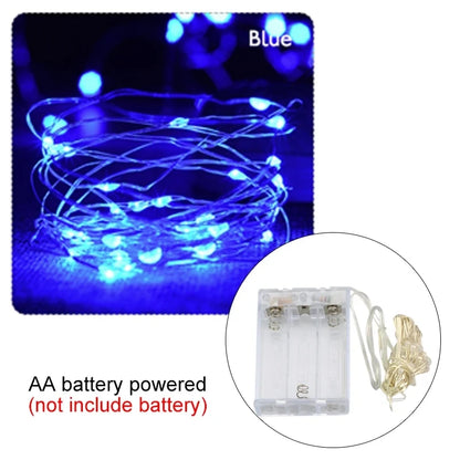 سلسلة أضواء زينة LED من أسلاك نحاسية تعمل بالبطارية - مقاومة للماء من 2 إلى 10 أمتار - مثالية لتزيين حفلات الزفاف وأعياد الميلاد