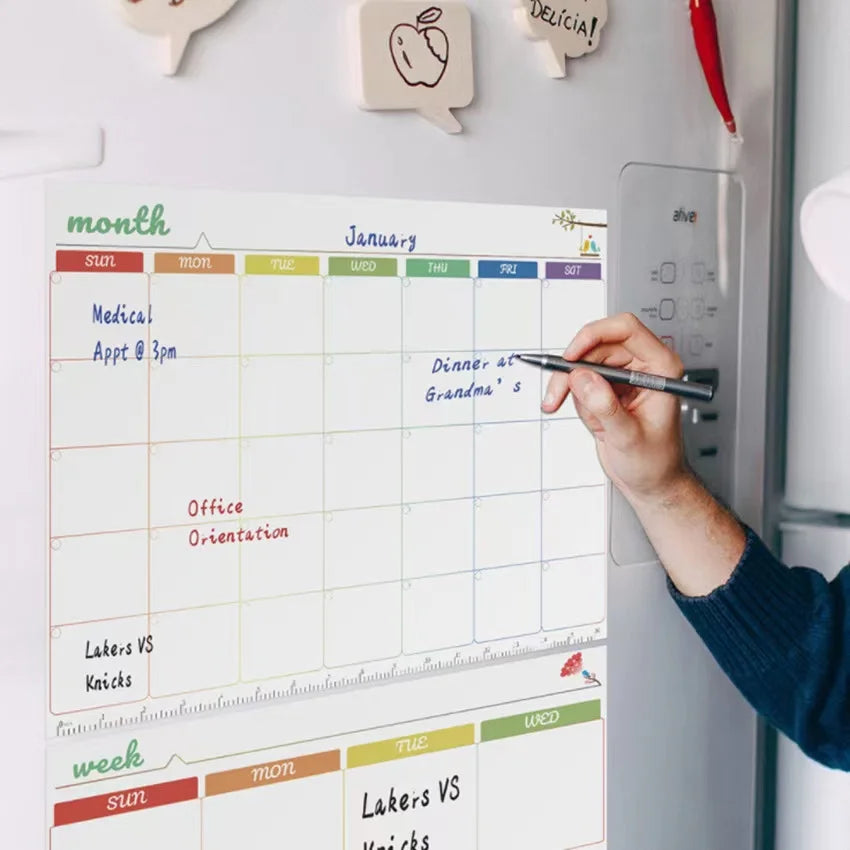 Magnetic Monthly Weekly Planner Dry Erase Whiteboard – Reusable Blackboard Fridge Sticker for Scheduling & Notes