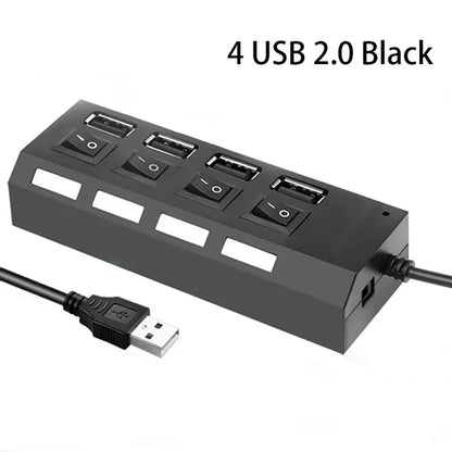 USB Hub 7 Port Multi USB Splitter Power Adapter Multiple Expander With On Off Switch For PC Laptop MacBook Accessories