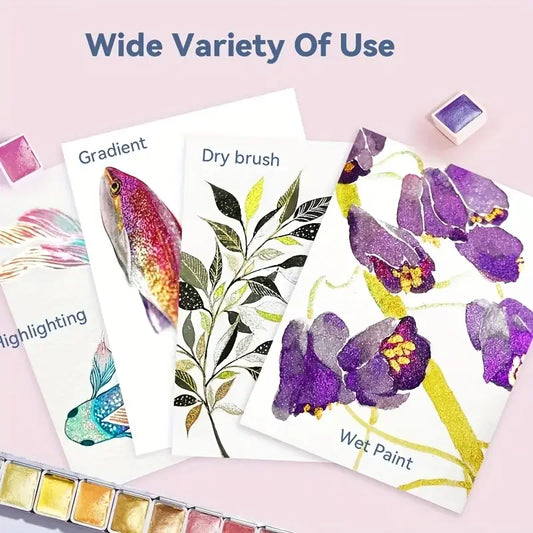 20 Colors Metal Watercolor Painting Set – Portable Box with Shiny Pearls & Art Supplies