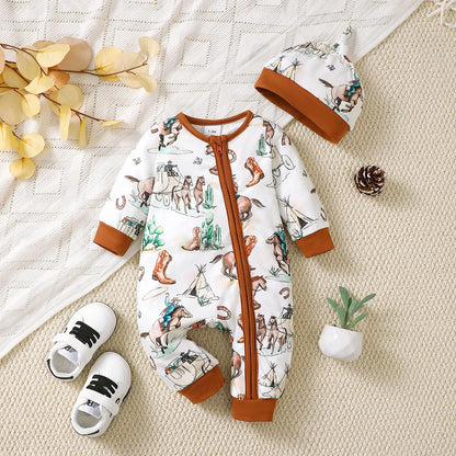 Bear Print Baby Romper – Soft Long Sleeve Winter Jumpsuit for Infants