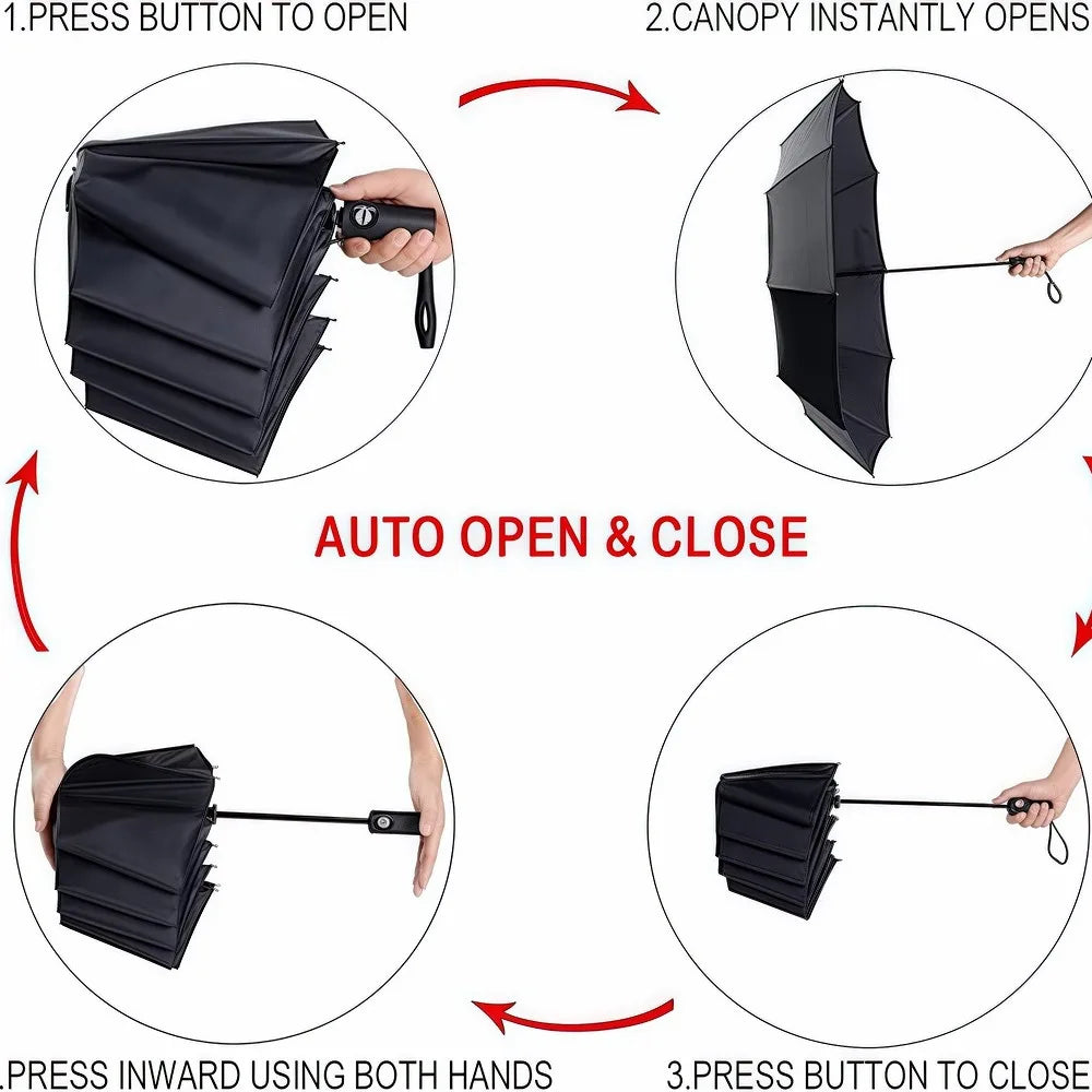 8-Rib Automatic Folding Umbrella – Windproof Compact Umbrella with UV Protection for Sun & Rain