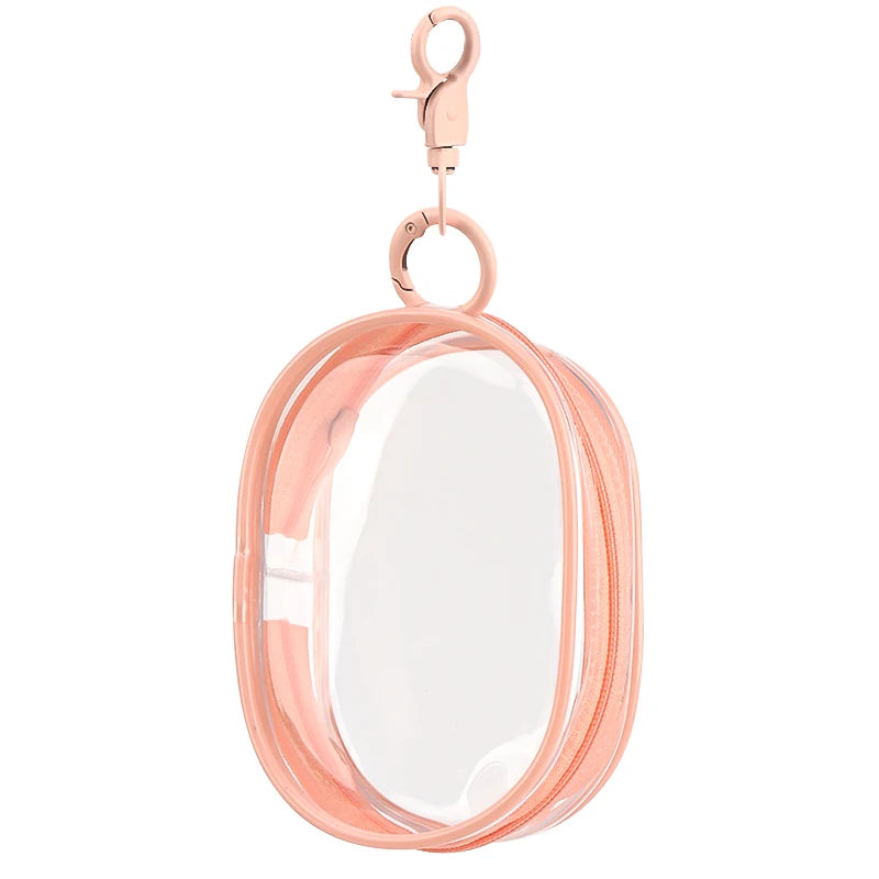 Portable Mini Clear Zipper Storage Bag With Keychain Makeup Brush Travel Cosmetics Organizer Case Cute Pvc Dustproof Bags Tool