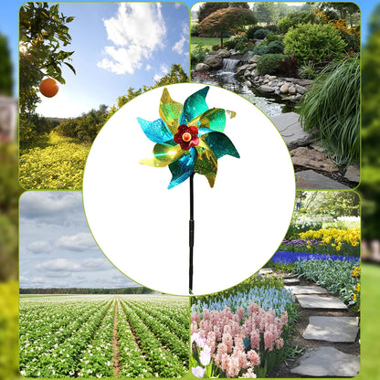 طاحونة هوائية طاردة للطيور، عاكسة ولامعة، على شكل فزاعة، لتزيين الحديقة والفناء، تُبعد الطيور عن الأطفال. 