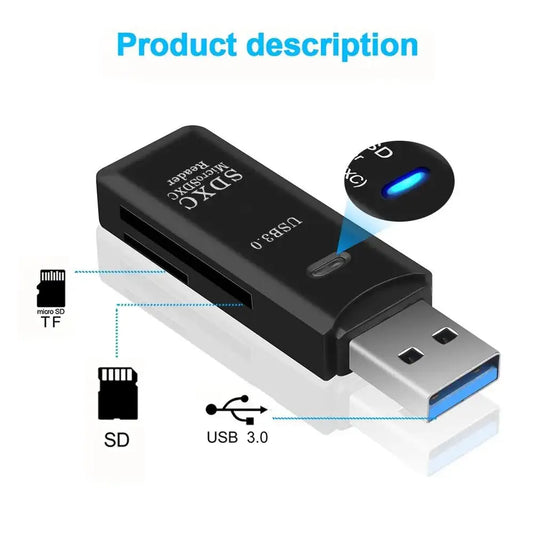 Multi-Functional 2-in-1 High-Speed USB 3.0/2.0 Card Reader – Supports TF & SD Cards for Computer, Tablet, Laptop & Car Use