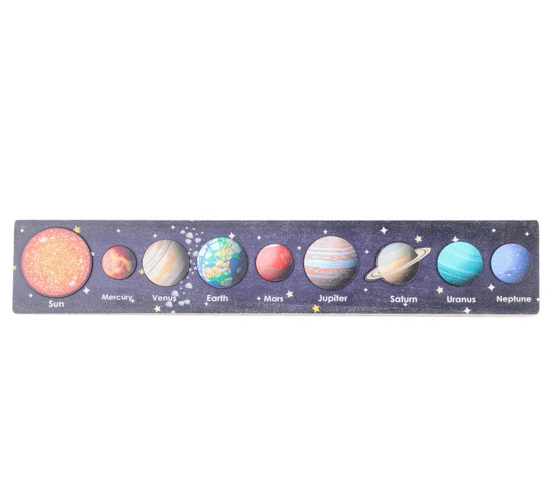 Children’s Wooden Planet Puzzle – Montessori Solar System Matching Game Toy