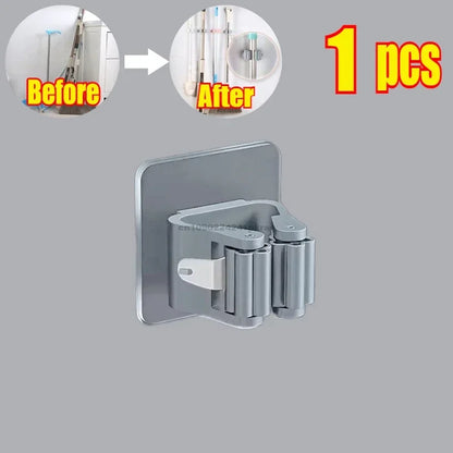 Self-adhesive Mop Holder – Wall Mounted Broom Stand & Brush Hook Storage Organizer