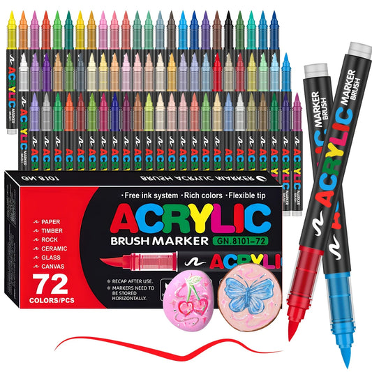 12-120 Colors Acrylic Paint Pens – Brush Tip Markers for Rock, Wood, Canvas & DIY Crafts
