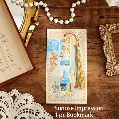 Vintage Oil Painting Metal Bookmarks – Hollow Hot Stamping Tassel Bookmarks for Book Lovers