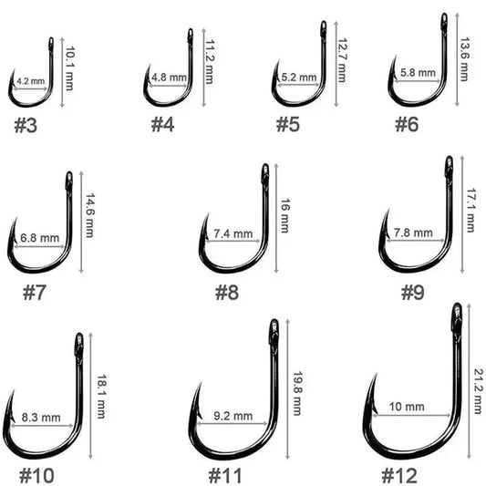 400Pcs Carbon Steel Carp Fishing Hooks – Barbed Fishhook Set with Storage Box (Sizes 3#–12#)