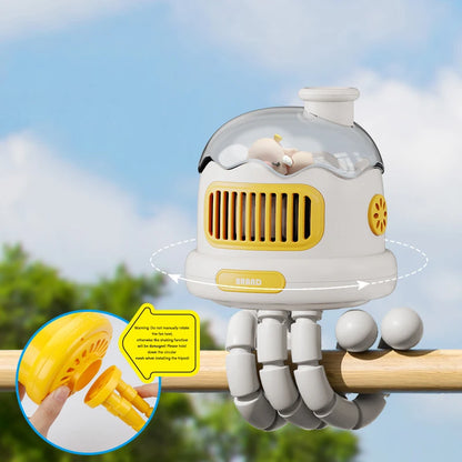 Mini Portable Baby Stroller Fan – USB Rechargeable 3-Speed Flexible Octopus Clip-On Fan