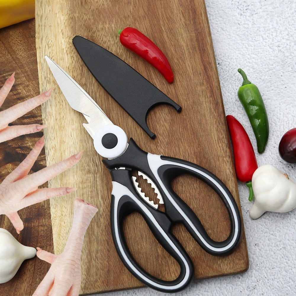 1PC/2PCS Multi-Functional Scissors Kitchen Sharp Scissors Chicken Scissors Fish Bone Bottle Opener Rust-Proof Non-Slip Handle