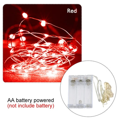 سلسلة أضواء زينة LED من أسلاك نحاسية تعمل بالبطارية - مقاومة للماء من 2 إلى 10 أمتار - مثالية لتزيين حفلات الزفاف وأعياد الميلاد