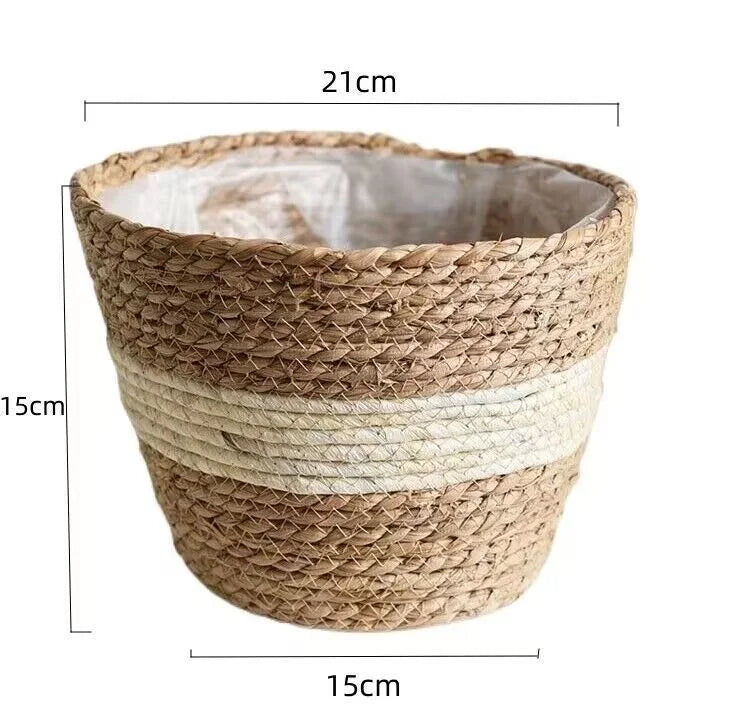 سلة نباتات زهور منسوجة من العشب، سلة زراعة داخلية وخارجية، وعاء زهور للحديقة، سلة نباتات زهور مزخرفة، استخدام تخزين