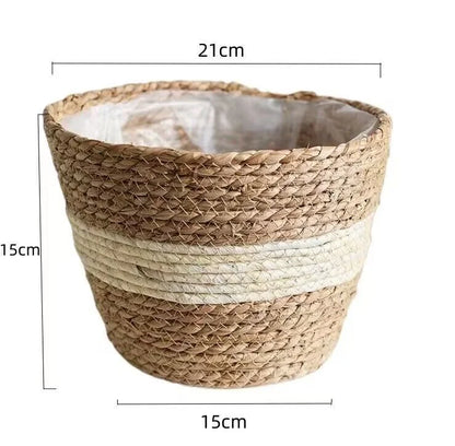 سلة نباتات زهور منسوجة من العشب، سلة زراعة داخلية وخارجية، وعاء زهور للحديقة، سلة نباتات زهور مزخرفة، استخدام تخزين