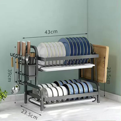 Multi-Functional 1/2-Tier Kitchen Dish Rack with Chopsticks, Knives & Cutting Board Holder – Space-Saving Sink Storage & Draining Rack