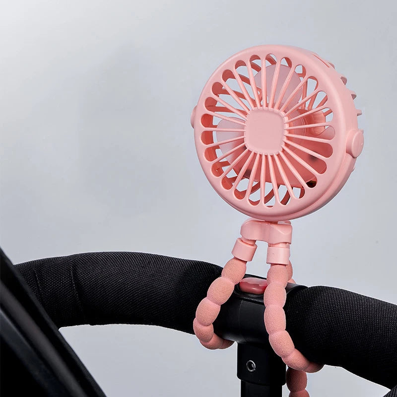 Mini Portable Baby Stroller Fan – USB Rechargeable 3-Speed Flexible Octopus Clip-On Fan